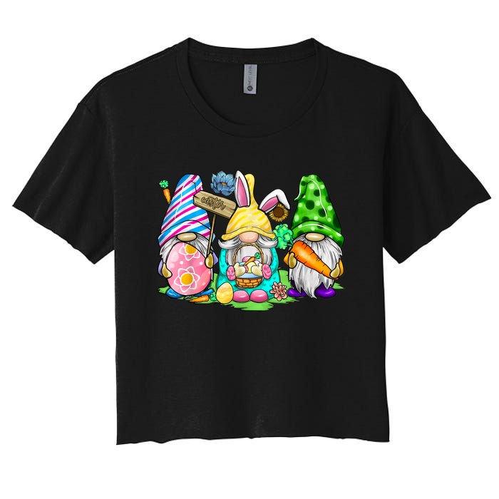 Easter Bunny Spring Gnome Easter Egg Hunting And Basket Gift Women's Crop Top Tee