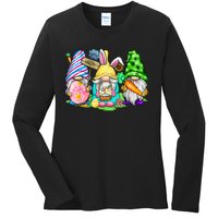 Easter Bunny Spring Gnome Easter Egg Hunting And Basket Gift Ladies Long Sleeve Shirt