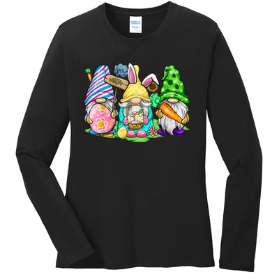 Easter Bunny Spring Gnome Easter Egg Hunting And Basket Gift Ladies Long Sleeve Shirt