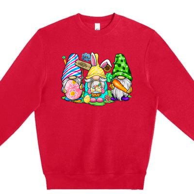 Easter Bunny Spring Gnome Easter Egg Hunting And Basket Gift Premium Crewneck Sweatshirt