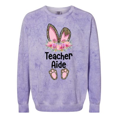 Easter Bunny School Teacher Leopard Teacher Aide Easter Gift Colorblast Crewneck Sweatshirt