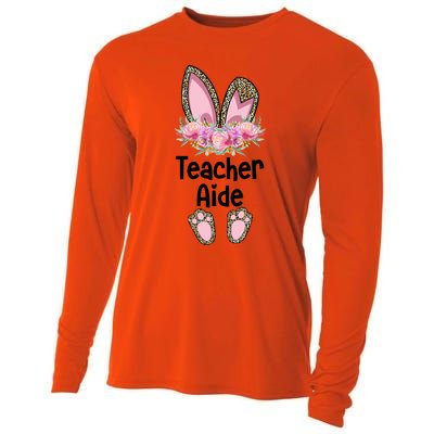 Easter Bunny School Teacher Leopard Teacher Aide Easter Gift Cooling Performance Long Sleeve Crew