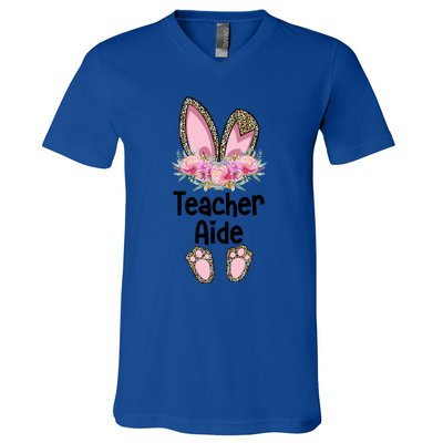 Easter Bunny School Teacher Leopard Teacher Aide Easter Gift V-Neck T-Shirt