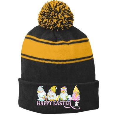 Easter Bunny Spring Gnome Easter Egg Hunting And Basket Stripe Pom Pom Beanie