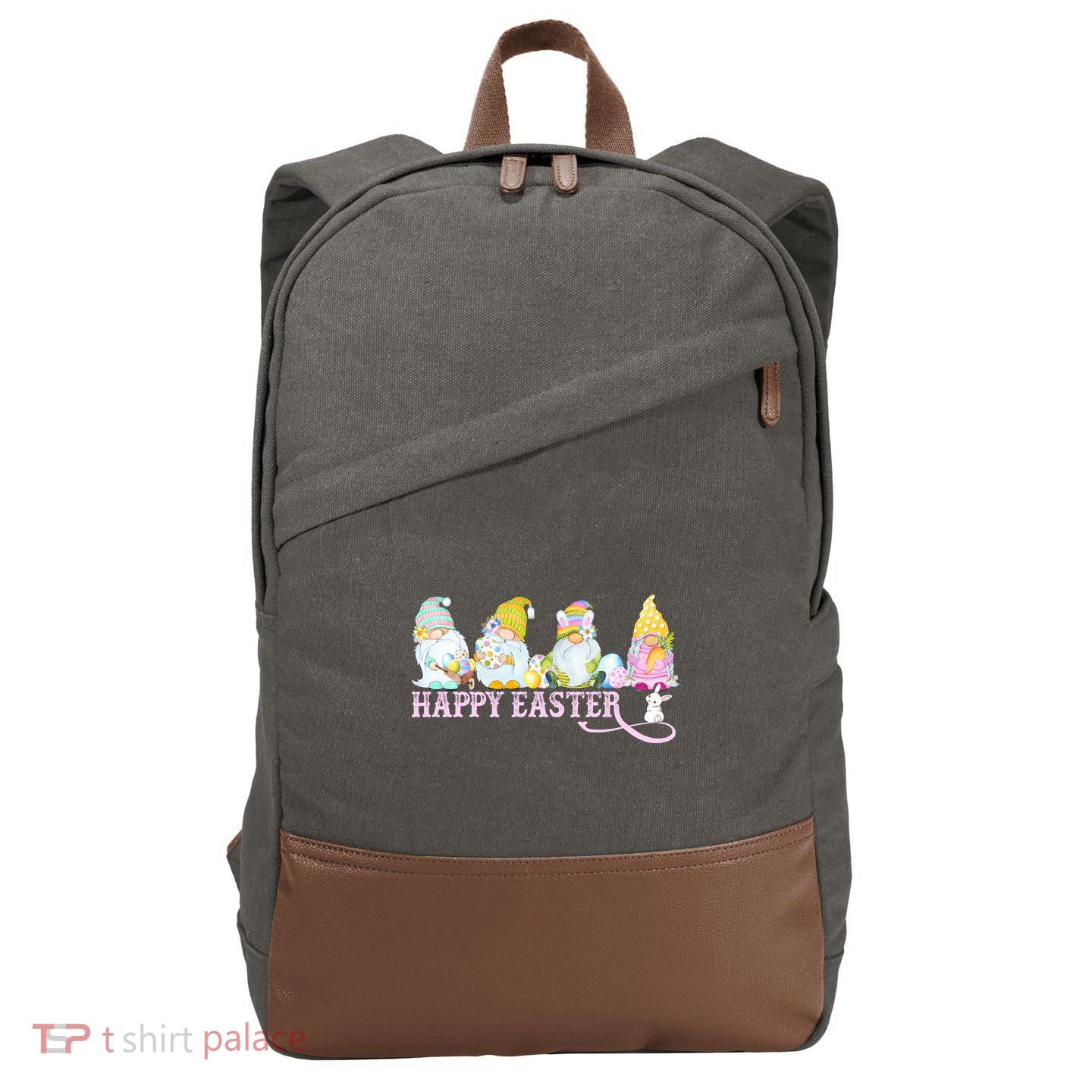 Easter Bunny Spring Gnome Easter Egg Hunting And Basket Cotton Canvas Backpack