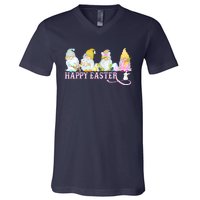 Easter Bunny Spring Gnome Easter Egg Hunting And Basket V-Neck T-Shirt