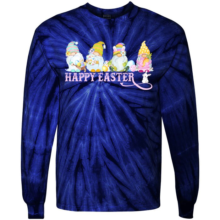 Easter Bunny Spring Gnome Easter Egg Hunting And Basket Tie-Dye Long Sleeve Shirt