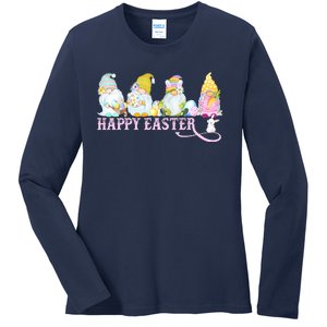 Easter Bunny Spring Gnome Easter Egg Hunting And Basket Ladies Long Sleeve Shirt