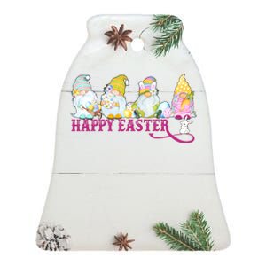 Easter Bunny Spring Gnome Easter Egg Hunting And Basket Ceramic Bell Ornament