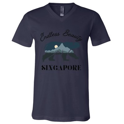 Endless Beauty Singapore Vacation Outfit Bear Singapore V-Neck T-Shirt