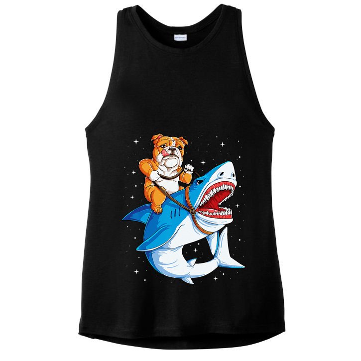 English Bulldog Shark Space Galaxy Jawsome Gift Ladies PosiCharge Tri-Blend Wicking Tank