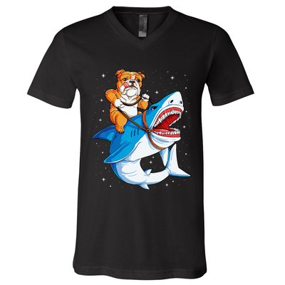 English Bulldog Shark Space Galaxy Jawsome Gift V-Neck T-Shirt