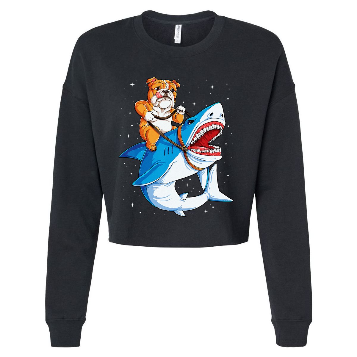 English Bulldog Shark Space Galaxy Jawsome Gift Cropped Pullover Crew
