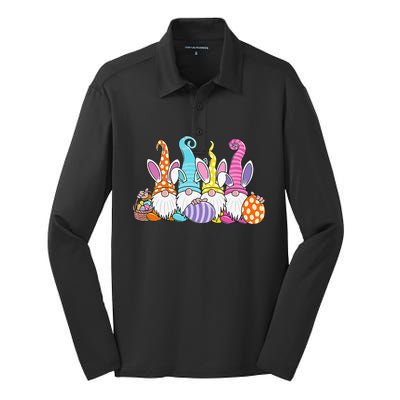 Easter Bunny Spring Gnome Easter Egg Hunting And Basket Gift Silk Touch Performance Long Sleeve Polo