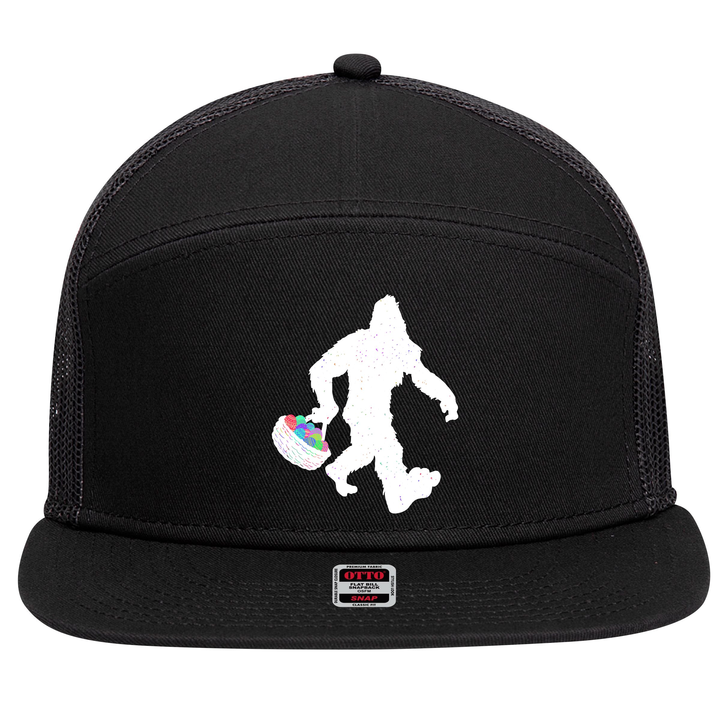 Easter Bigfoot Sasquatch Funny Easter Eggs Basket 7 Panel Mesh Trucker Snapback Hat
