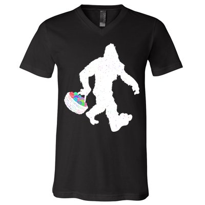 Easter Bigfoot Sasquatch Funny Easter Eggs Basket V-Neck T-Shirt