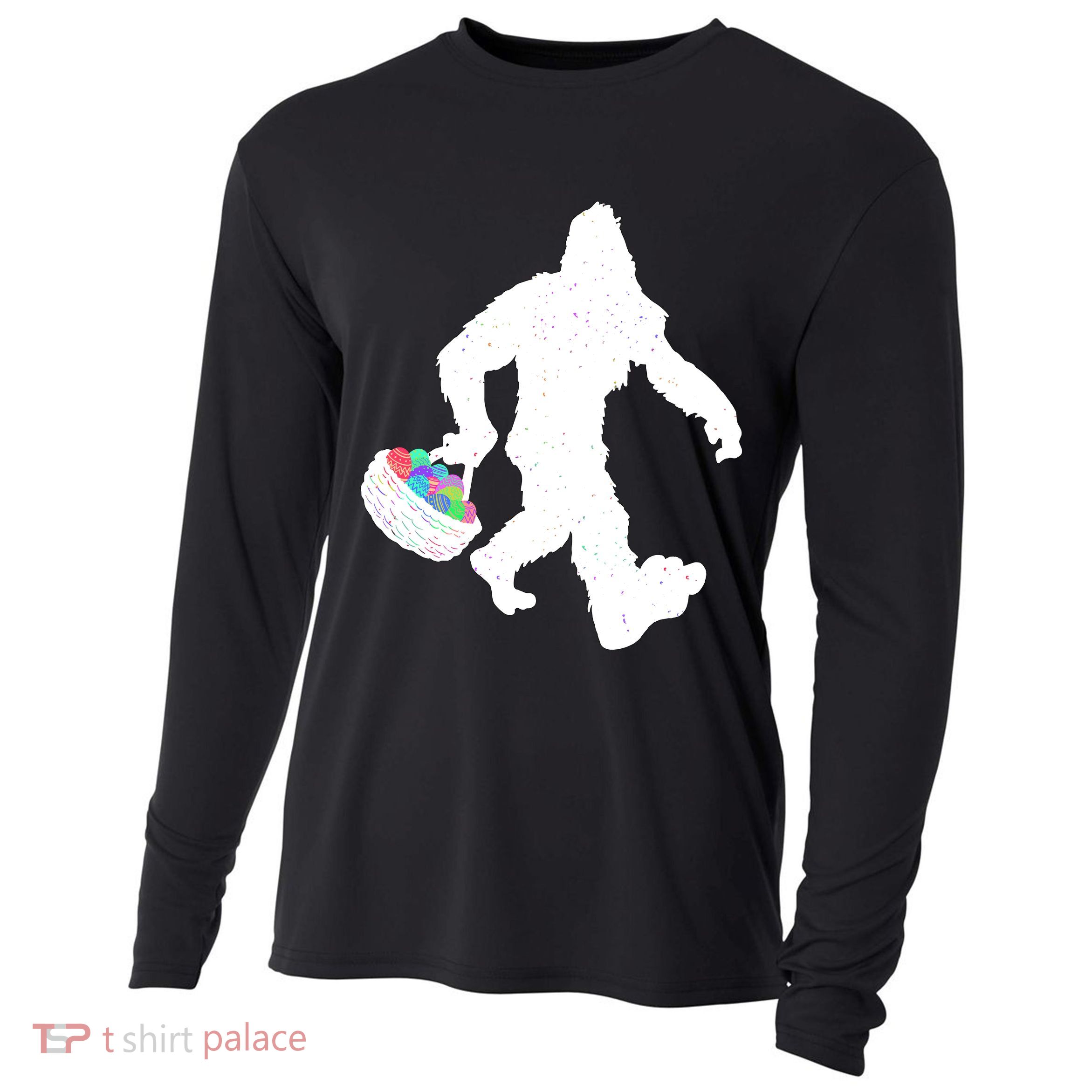 Easter Bigfoot Sasquatch Funny Easter Eggs Basket Cooling Performance Long Sleeve Crew