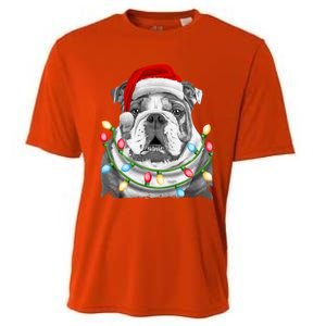 English Bulldog Santa Christmas Tree Lights Xmas Boys Dog Gift Cooling Performance Crew T-Shirt