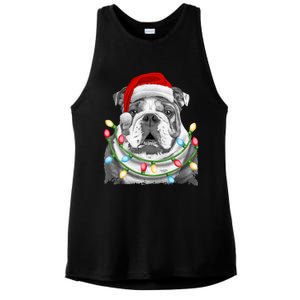 English Bulldog Santa Christmas Tree Lights Xmas Boys Dog Gift Ladies PosiCharge Tri-Blend Wicking Tank