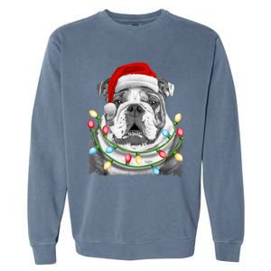 English Bulldog Santa Christmas Tree Lights Xmas Boys Dog Gift Garment-Dyed Sweatshirt