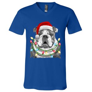 English Bulldog Santa Christmas Tree Lights Xmas Boys Dog Gift V-Neck T-Shirt