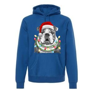 English Bulldog Santa Christmas Tree Lights Xmas Boys Dog Gift Premium Hoodie