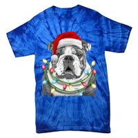 English Bulldog Santa Christmas Tree Lights Xmas Boys Dog Gift Tie-Dye T-Shirt