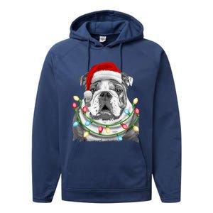 English Bulldog Santa Christmas Tree Lights Xmas Boys Dog Gift Performance Fleece Hoodie