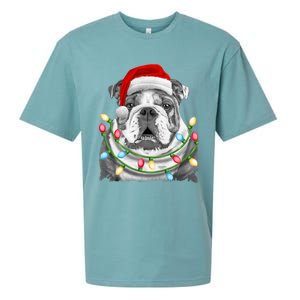 English Bulldog Santa Christmas Tree Lights Xmas Boys Dog Gift Sueded Cloud Jersey T-Shirt