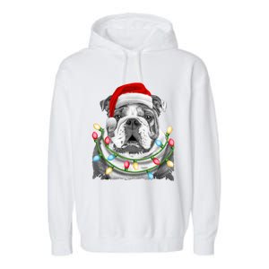 English Bulldog Santa Christmas Tree Lights Xmas Boys Dog Gift Garment-Dyed Fleece Hoodie