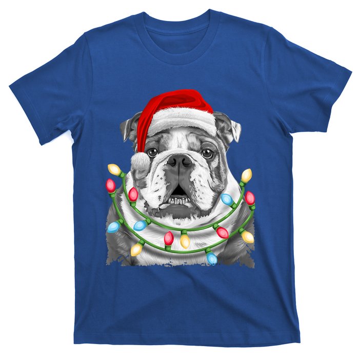 English Bulldog Santa Christmas Tree Lights Xmas Dog Cool Gift T-Shirt