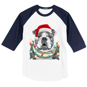 English Bulldog Santa Christmas Tree Lights Xmas Dog Cool Gift Baseball Sleeve Shirt