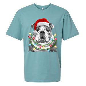 English Bulldog Santa Christmas Tree Lights Xmas Dog Cool Gift Sueded Cloud Jersey T-Shirt