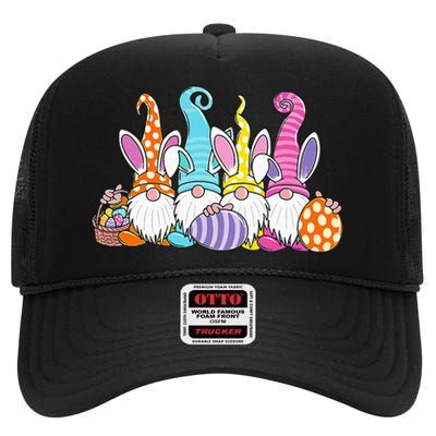 Easter Bunny Spring Gnome Easter Egg Hunting And Basket Gift High Crown Mesh Back Trucker Hat