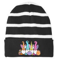 Easter Bunny Spring Gnome Easter Egg Hunting And Basket Gift Striped Beanie with Solid Band