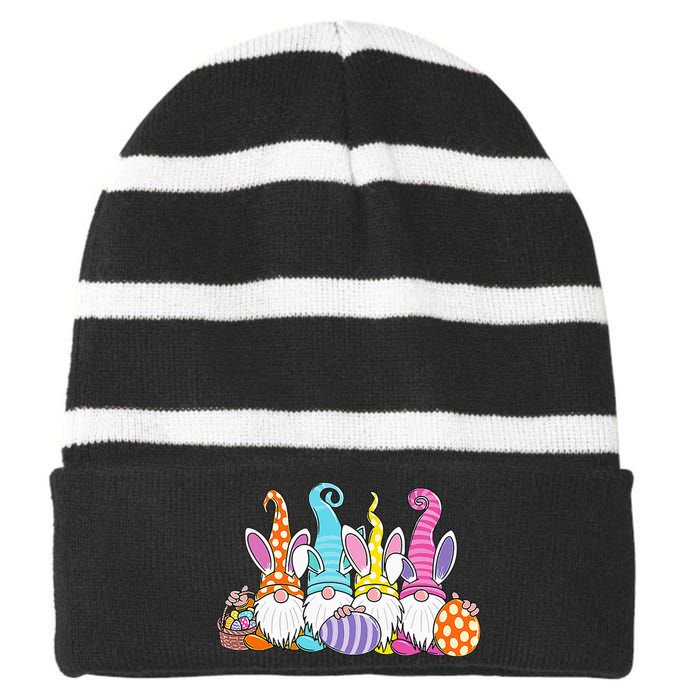 Easter Bunny Spring Gnome Easter Egg Hunting And Basket Gift Striped Beanie with Solid Band