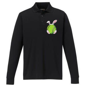 Easter Bunny Tennis - Funny Easter Tennis Rabbit Ears Performance Long Sleeve Polo