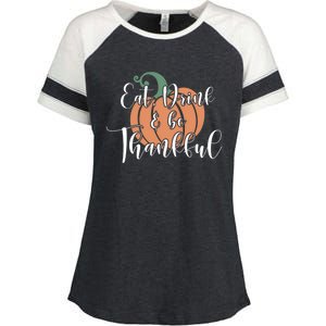 Eat Be Thankful Pumpkin Thanksgiving Autumn Season Gift Enza Ladies Jersey Colorblock Tee