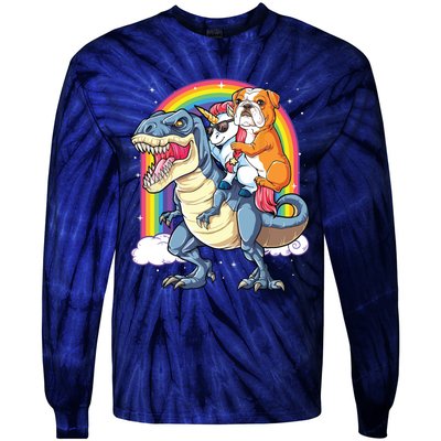 English Bulldog Unicorn Riding Dinosaur T Rex Gifts Girl Tie-Dye Long Sleeve Shirt