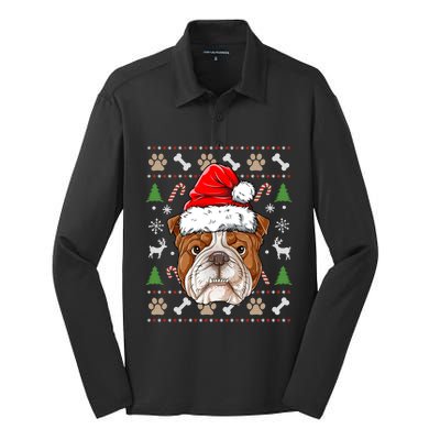 English Bulldog Ugly Christmas Dog Santa Hat Xmas Boys Gift Silk Touch Performance Long Sleeve Polo