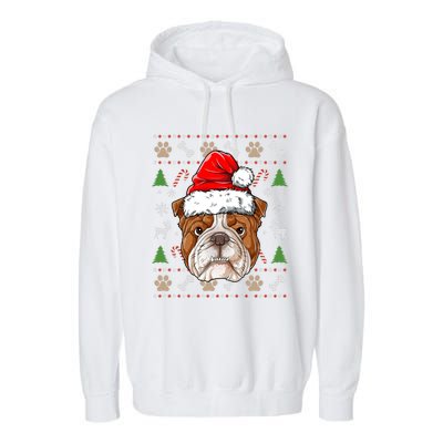 English Bulldog Ugly Christmas Dog Santa Hat Xmas Boys Gift Garment-Dyed Fleece Hoodie