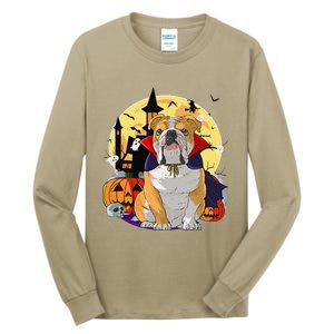 English Bulldog Vampire Dog Halloween Witch Pumpkin Tall Long Sleeve T-Shirt