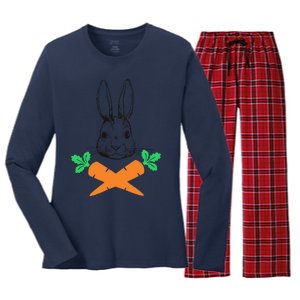 Easter Bunny With Carrot Cross Skull Bones Women Women's Long Sleeve Flannel Pajama Set 