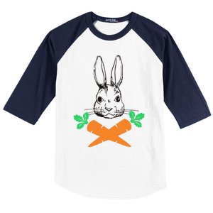 Easter Bunny With Carrot Cross Skull Bones Women Baseball Sleeve Shirt