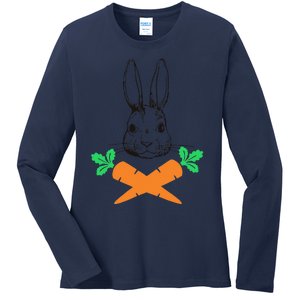 Easter Bunny With Carrot Cross Skull Bones Women Ladies Long Sleeve Shirt