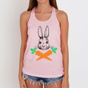 Easter Bunny With Carrot Cross Skull Bones Women Women's Knotted Racerback Tank