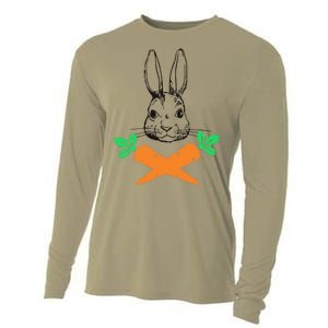 Easter Bunny With Carrot Cross Skull Bones Women Cooling Performance Long Sleeve Crew