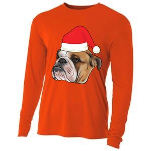 English Bulldog With Santa Claus Hat Dog Lover Christmas Gift Cooling Performance Long Sleeve Crew