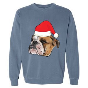 English Bulldog With Santa Claus Hat Dog Lover Christmas Gift Garment-Dyed Sweatshirt