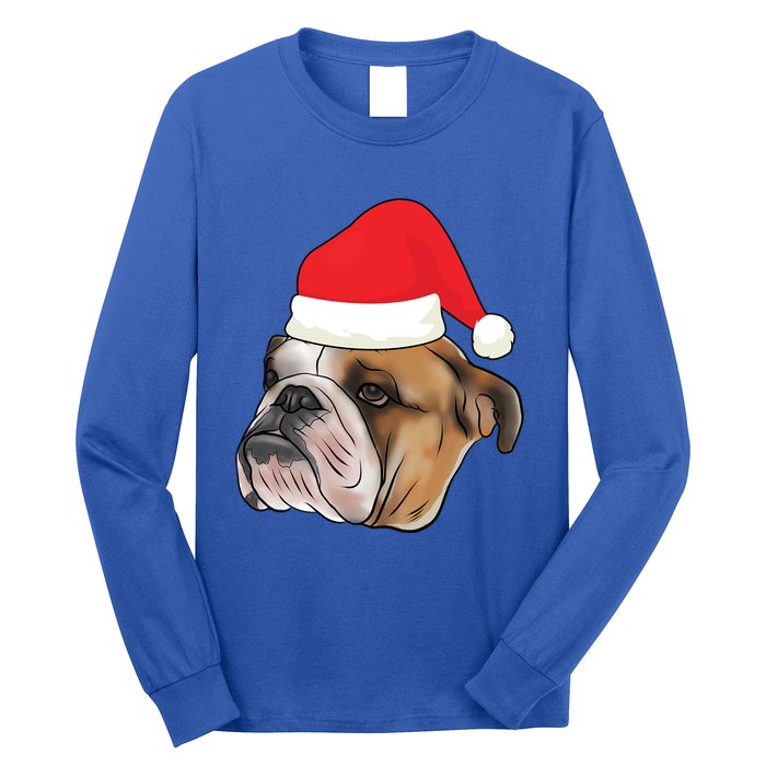 English Bulldog With Santa Claus Hat Dog Lover Christmas Gift Long Sleeve Shirt